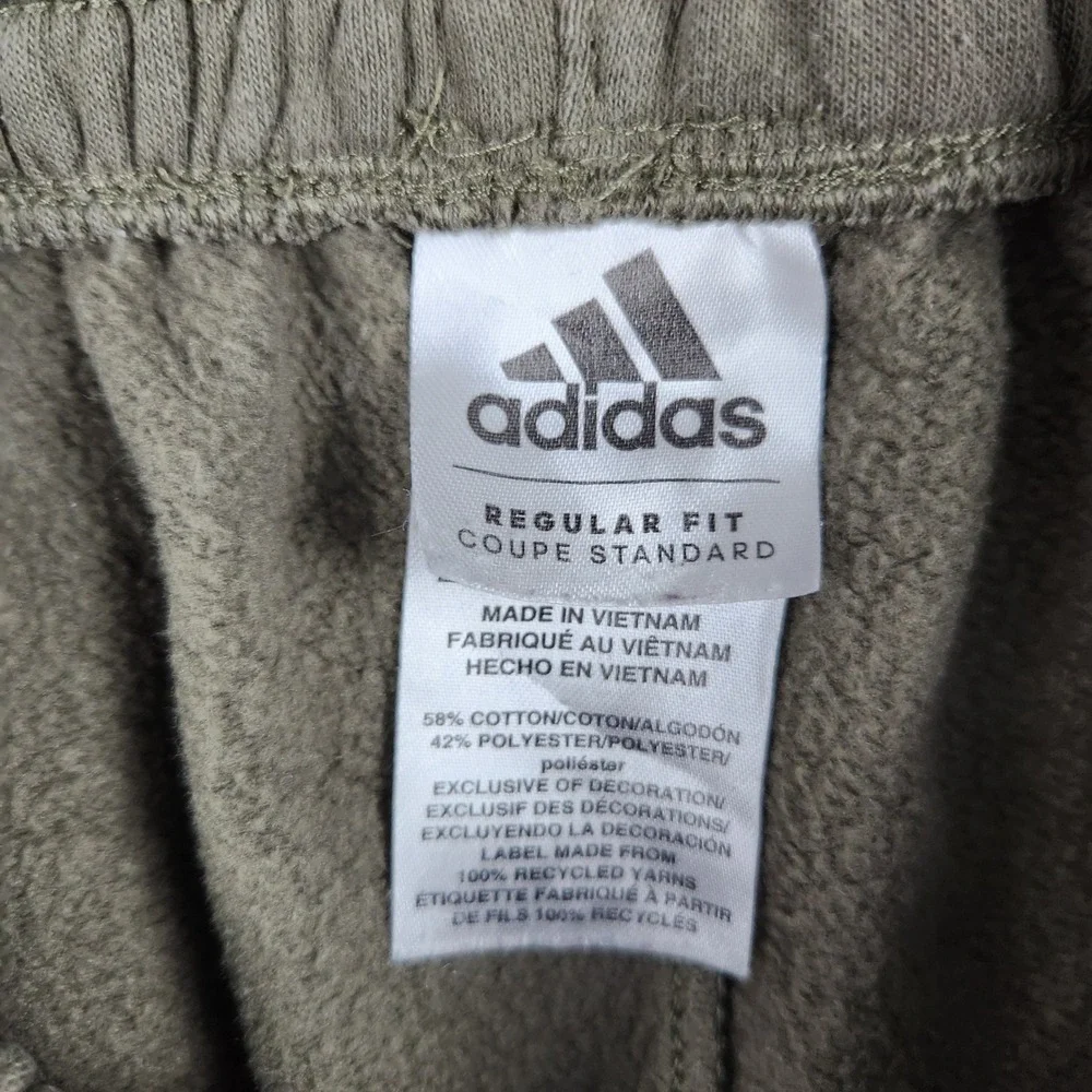 Adidas‎ Joggers Pants Kids M 10/12 Olive Green 3-Stripe Fleece Lined Regular Fit